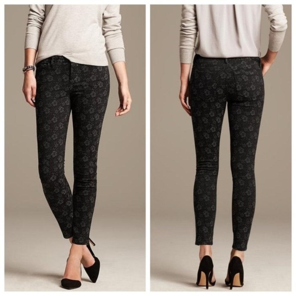 Banana Republic Jacquard Floral Skinny Jeans Black